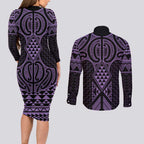 Waiporoporo Maori Ta Moko Poutama Art Couples Matching Long Sleeve Bodycon Dress and Long Sleeve Button Shirt