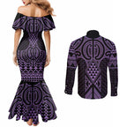 Waiporoporo Maori Ta Moko Poutama Art Couples Matching Mermaid Dress and Long Sleeve Button Shirt