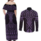 Waiporoporo Maori Ta Moko Poutama Art Couples Matching Off Shoulder Maxi Dress and Long Sleeve Button Shirt