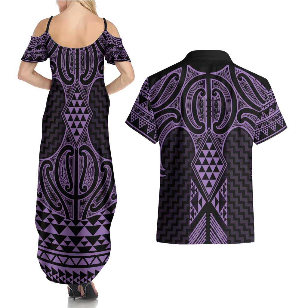 Waiporoporo Maori Ta Moko Poutama Art Couples Matching Summer Maxi Dress and Hawaiian Shirt
