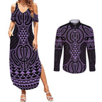 Waiporoporo Maori Ta Moko Poutama Art Couples Matching Summer Maxi Dress and Long Sleeve Button Shirt