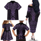 Waiporoporo Maori Ta Moko Poutama Art Family Matching Off The Shoulder Long Sleeve Dress and Hawaiian Shirt