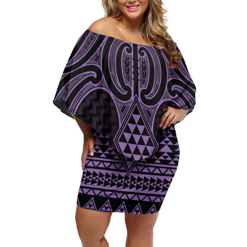 Waiporoporo Maori Ta Moko Poutama Art Family Matching Off Shoulder Short Dress and Hawaiian Shirt