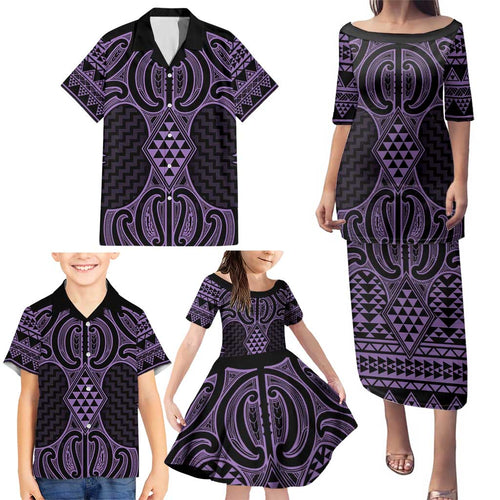 Waiporoporo Maori Ta Moko Poutama Art Family Matching Puletasi and Hawaiian Shirt