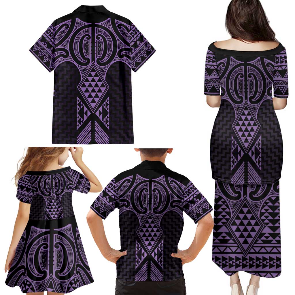 Waiporoporo Maori Ta Moko Poutama Art Family Matching Puletasi and Hawaiian Shirt