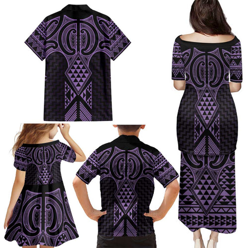 Waiporoporo Maori Ta Moko Poutama Art Family Matching Puletasi and Hawaiian Shirt