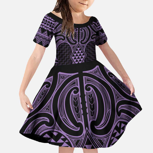 Waiporoporo Maori Ta Moko Poutama Art Family Matching Short Sleeve Bodycon Dress and Hawaiian Shirt