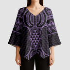 Waiporoporo Maori Ta Moko Poutama Art Kimono Sleeve Blouse - Aussie Hoodie