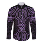 Waiporoporo Maori Ta Moko Poutama Art Long Sleeve Button Shirt