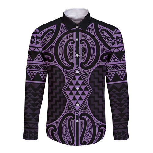 Waiporoporo Maori Ta Moko Poutama Art Long Sleeve Button Shirt