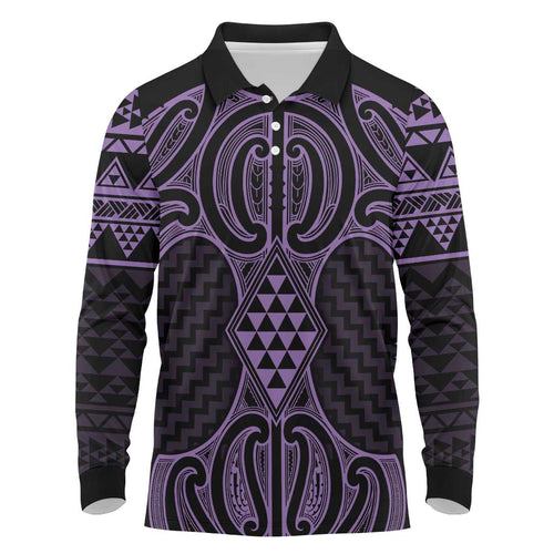 Waiporoporo Maori Ta Moko Poutama Art Long Sleeve Polo Shirt