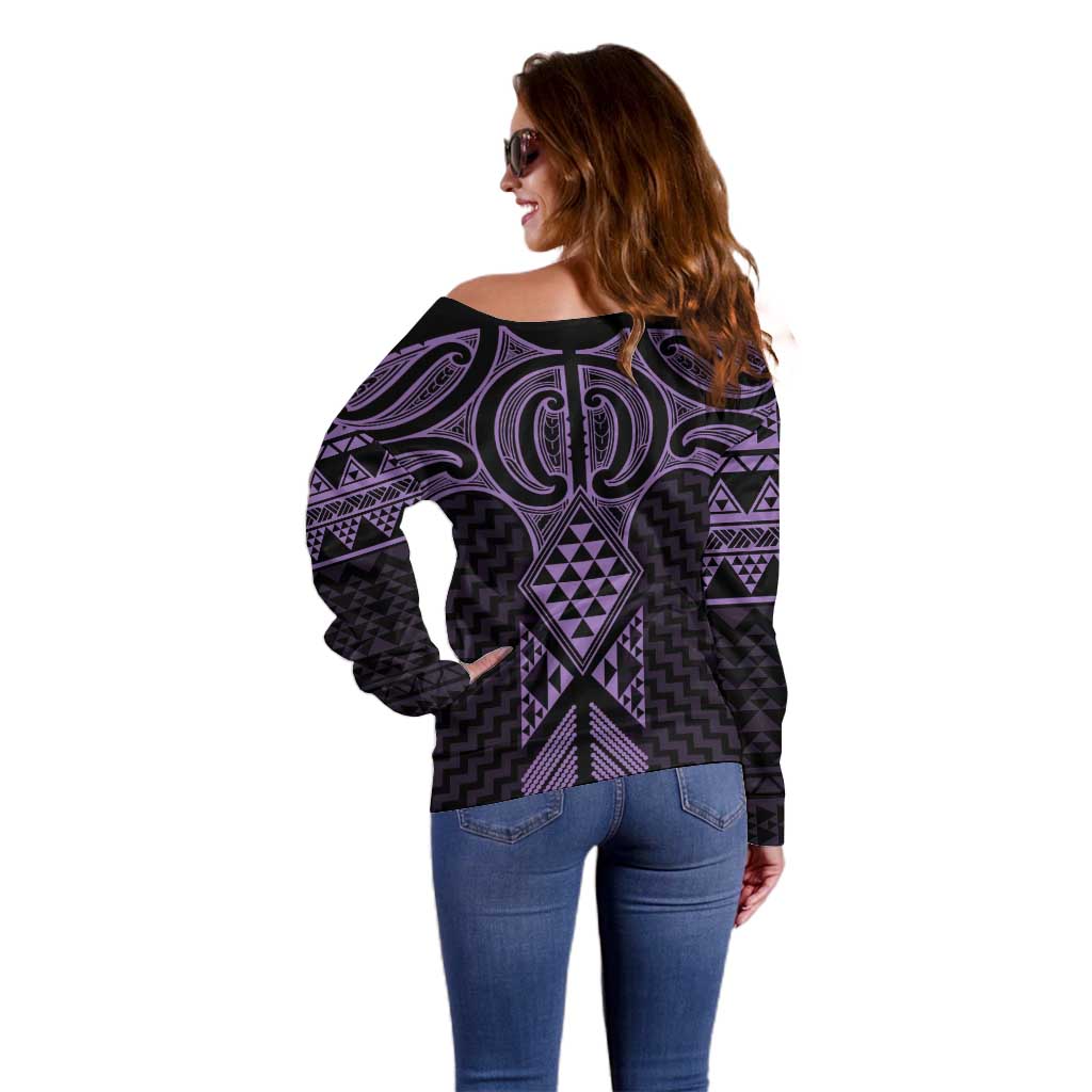 Waiporoporo Maori Ta Moko Poutama Art Off Shoulder Sweater