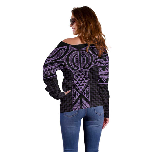 Waiporoporo Maori Ta Moko Poutama Art Off Shoulder Sweater