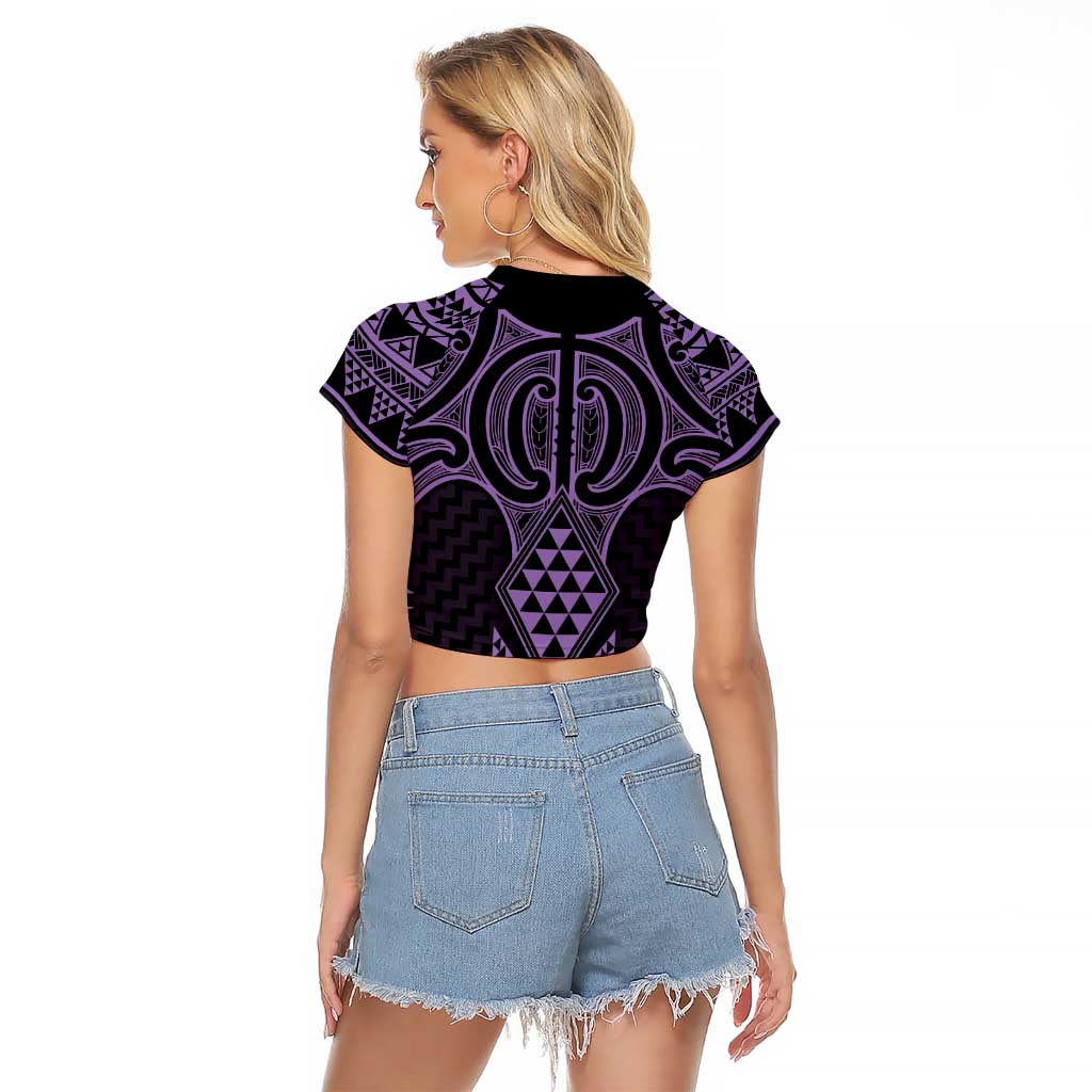 Waiporoporo Maori Ta Moko Poutama Art Raglan Cropped T Shirt