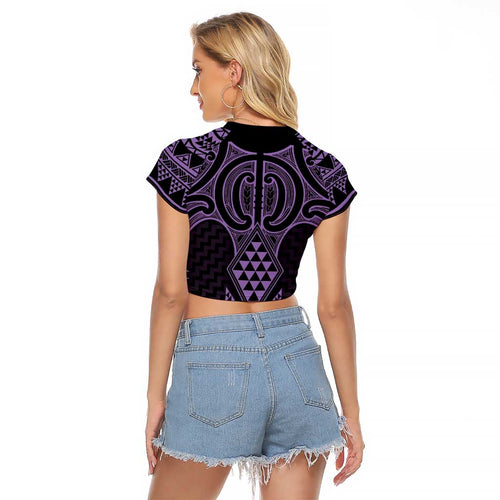 Waiporoporo Maori Ta Moko Poutama Art Raglan Cropped T Shirt