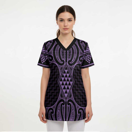 Waiporoporo Maori Ta Moko Poutama Art Scrub Top - Aussie Hoodie