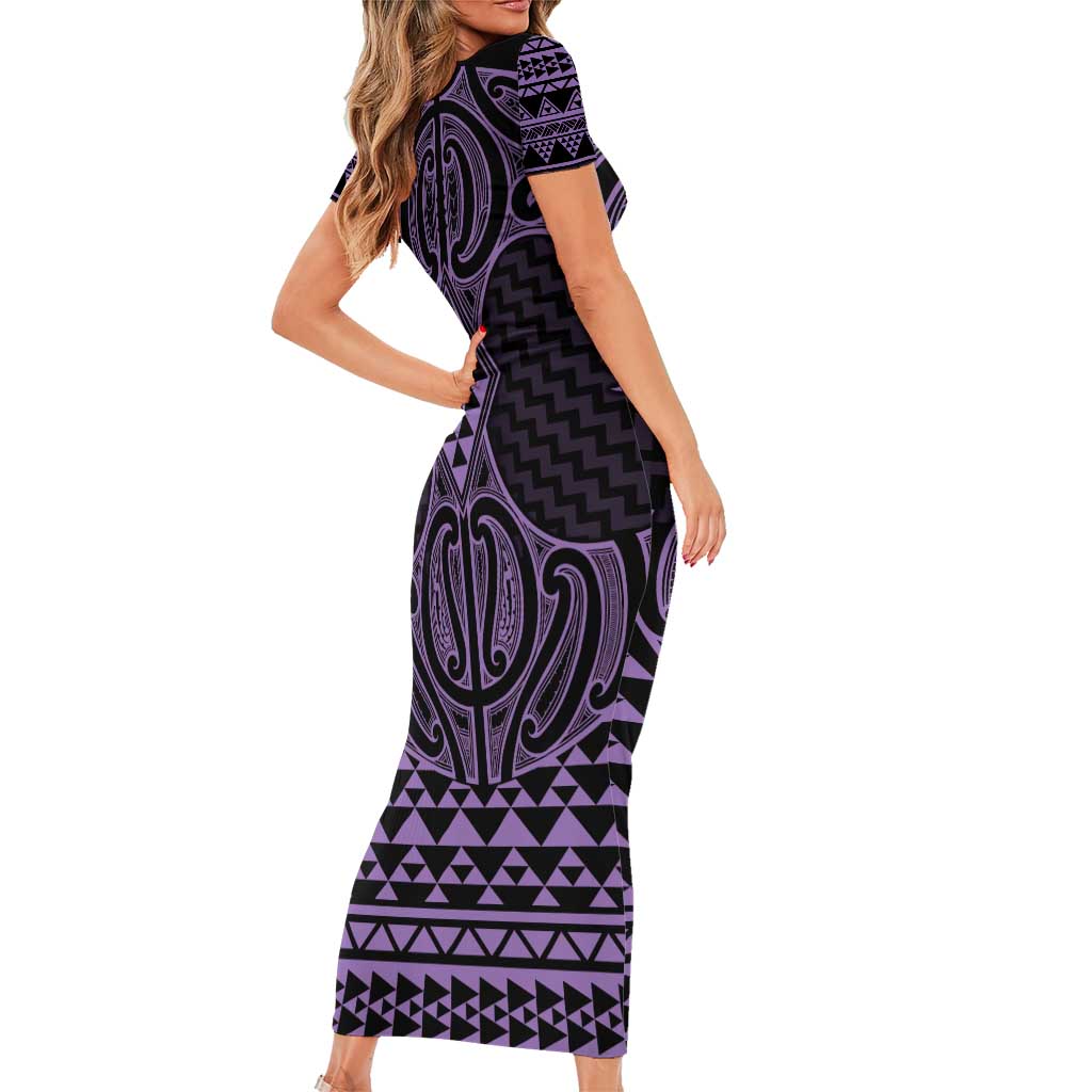 Waiporoporo Maori Ta Moko Poutama Art Short Sleeve Bodycon Dress