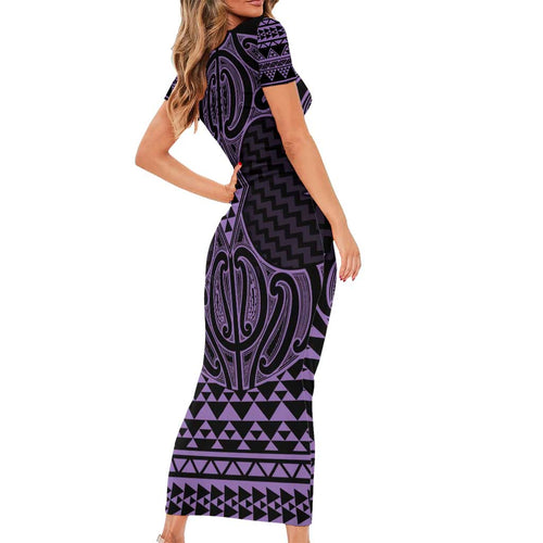 Waiporoporo Maori Ta Moko Poutama Art Short Sleeve Bodycon Dress