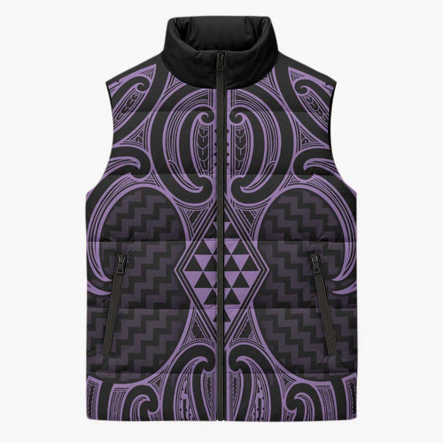 Waiporoporo Maori Ta Moko Poutama Art Sleeveless Puffer Jacket - Aussie Hoodie