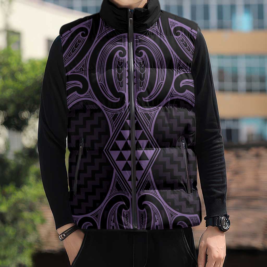 Waiporoporo Maori Ta Moko Poutama Art Sleeveless Puffer Jacket - Aussie Hoodie
