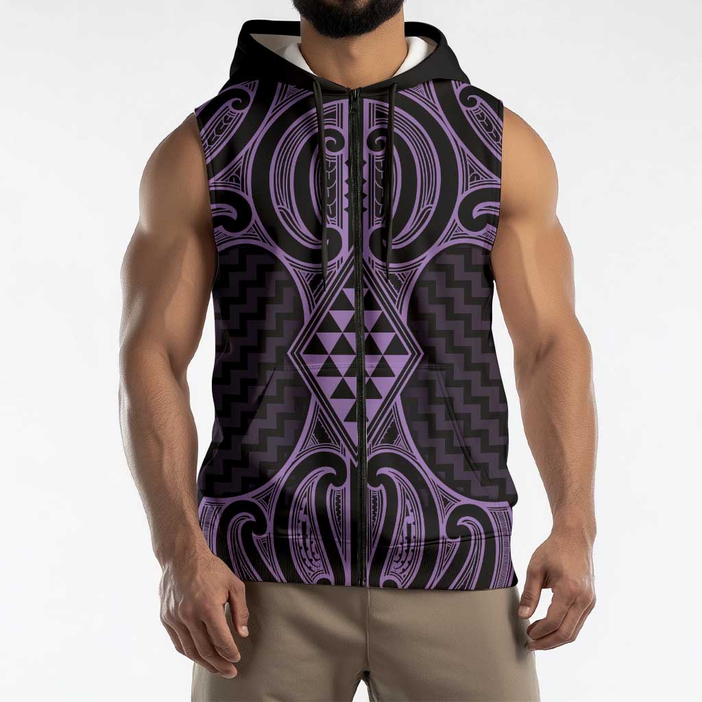 Waiporoporo Maori Ta Moko Poutama Art Sleeveless Zip Hoodie LT9