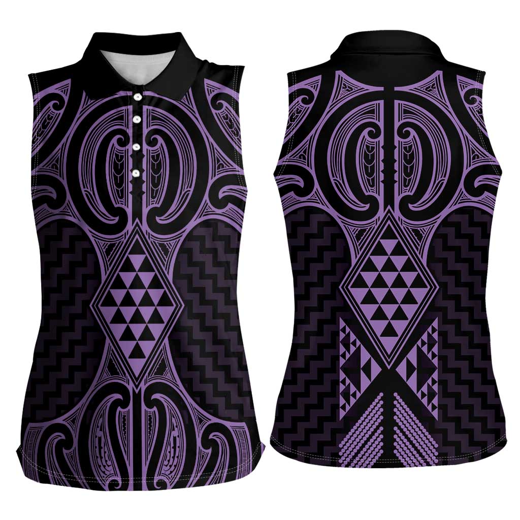 Waiporoporo Maori Ta Moko Poutama Art Women Sleeveless Polo Shirt