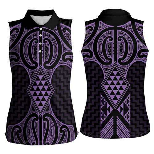 Waiporoporo Maori Ta Moko Poutama Art Women Sleeveless Polo Shirt