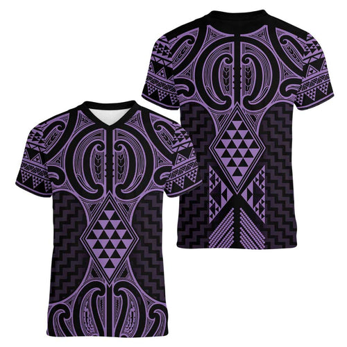 Waiporoporo Maori Ta Moko Poutama Art Women V-Neck T-Shirt