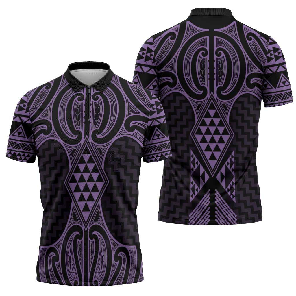 Waiporoporo Maori Ta Moko Poutama Art Zipper Polo Shirt - Aussie Hoodie