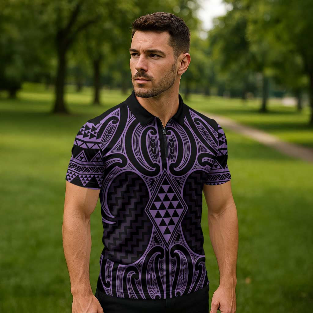 Waiporoporo Maori Ta Moko Poutama Art Zipper Polo Shirt - Aussie Hoodie