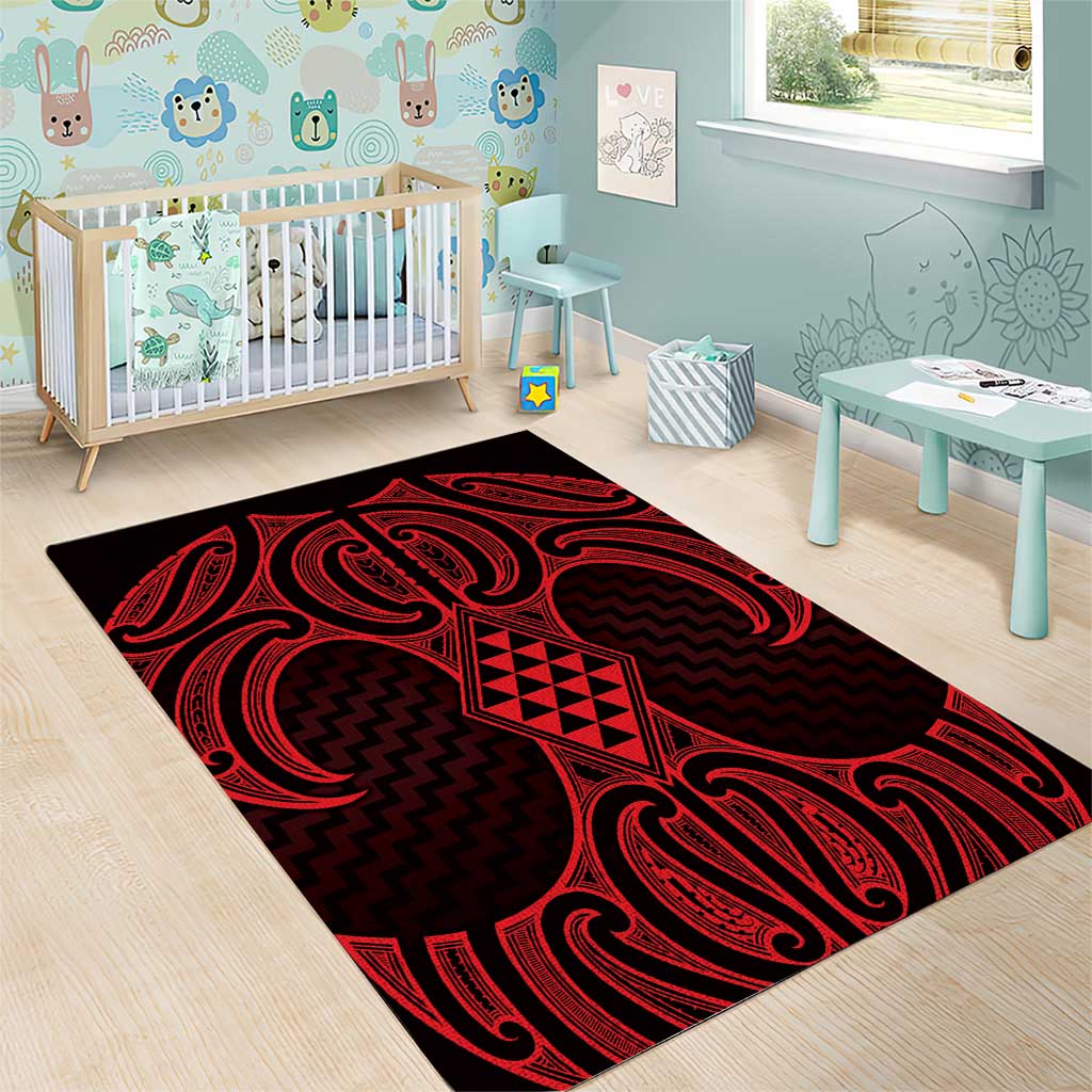 Whero Maori Ta Moko Poutama Art Area Rug
