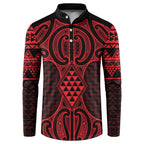 Whero Maori Ta Moko Poutama Art Button Sweatshirt