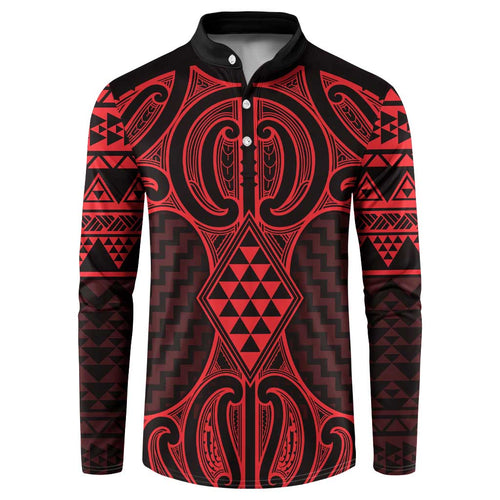 Whero Maori Ta Moko Poutama Art Button Sweatshirt
