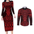 Whero Maori Ta Moko Poutama Art Couples Matching Long Sleeve Bodycon Dress and Long Sleeve Button Shirt