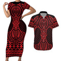Whero Maori Ta Moko Poutama Art Couples Matching Short Sleeve Bodycon Dress and Hawaiian Shirt