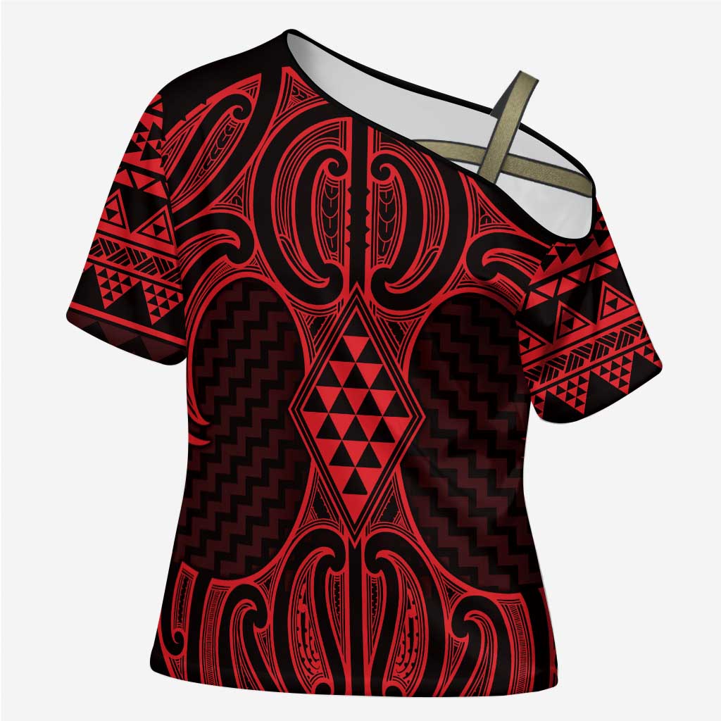 Whero Maori Ta Moko Poutama Art Cross Shoulder Shirt - Aussie Hoodie