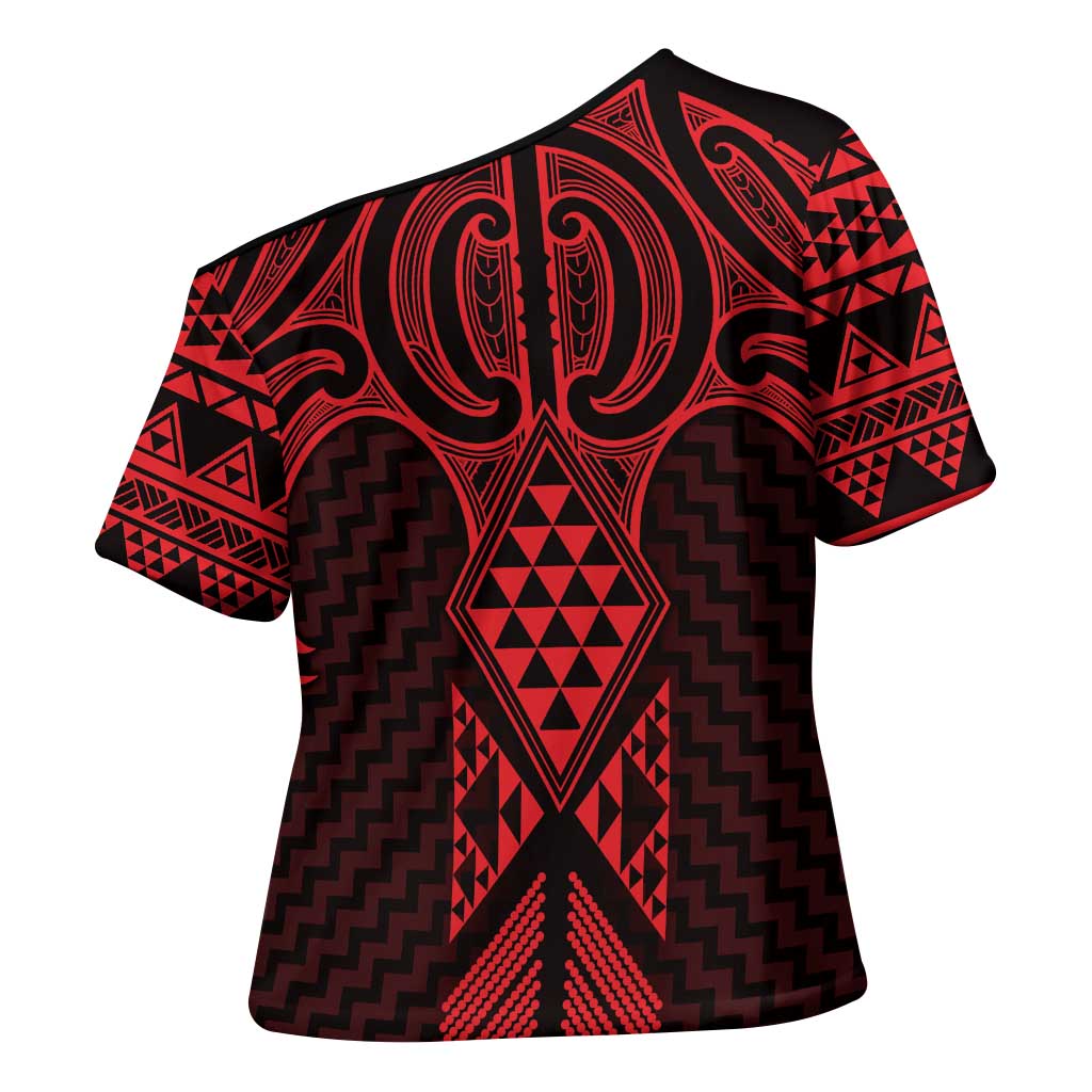 Whero Maori Ta Moko Poutama Art Cross Shoulder Shirt - Aussie Hoodie