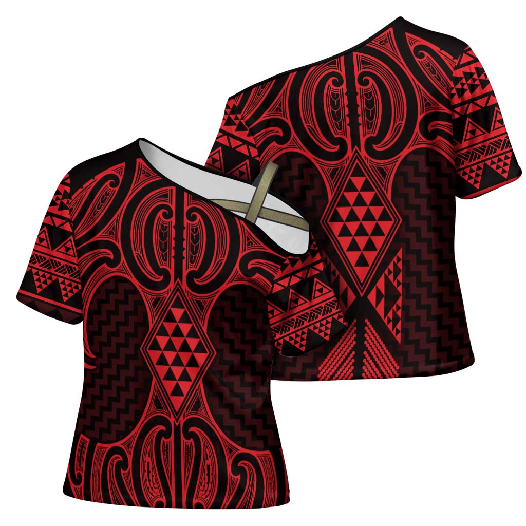 Whero Maori Ta Moko Poutama Art Cross Shoulder Shirt - Aussie Hoodie