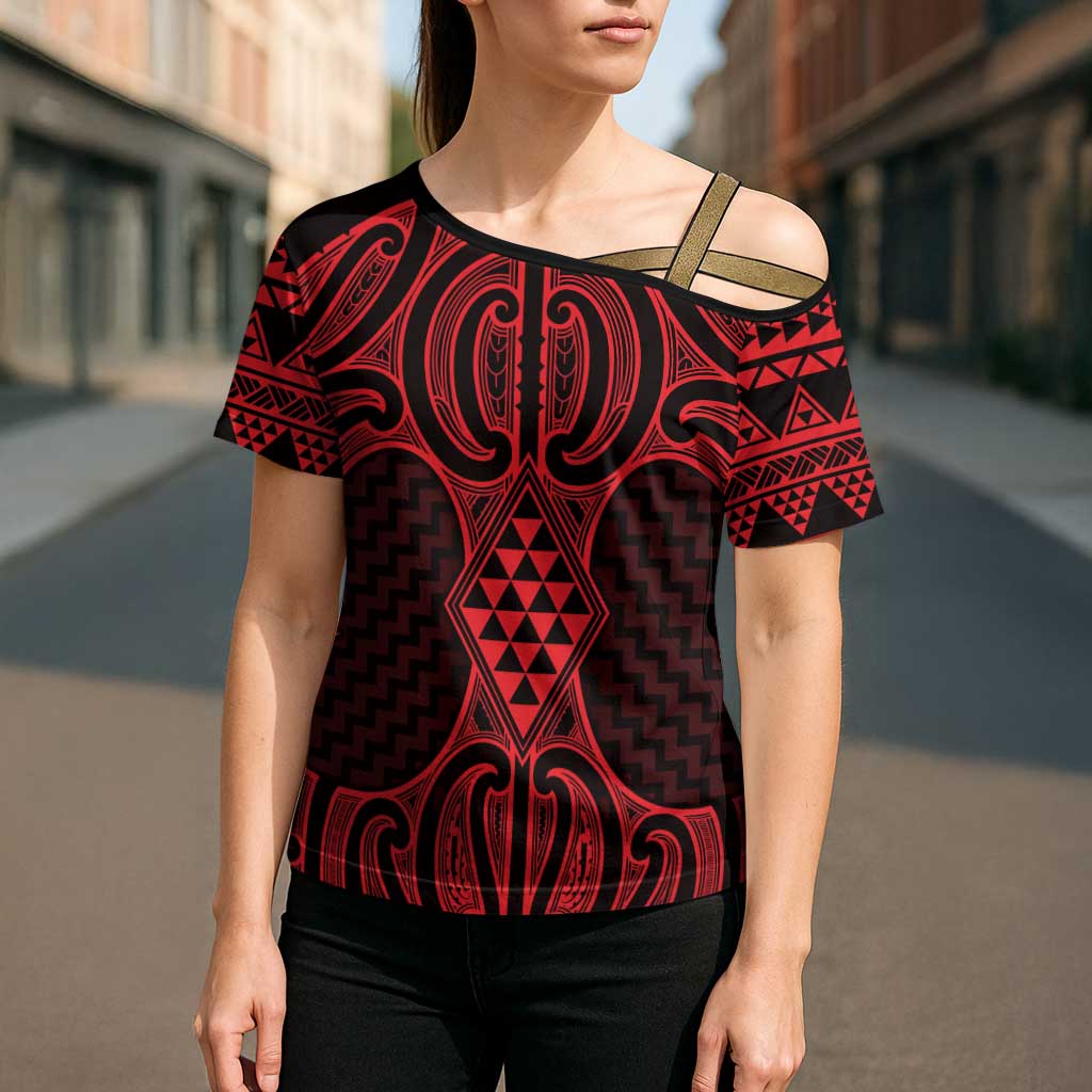 Whero Maori Ta Moko Poutama Art Cross Shoulder Shirt - Aussie Hoodie