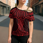 Whero Maori Ta Moko Poutama Art Cross Shoulder Shirt - Aussie Hoodie