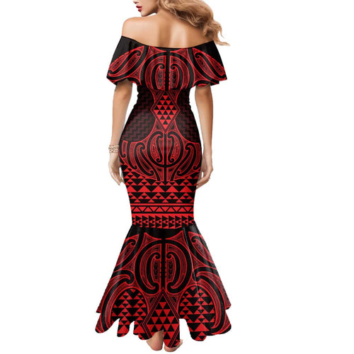 Whero Maori Ta Moko Poutama Art Family Matching Mermaid Dress and Hawaiian Shirt