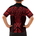 Whero Maori Ta Moko Poutama Art Family Matching Off The Shoulder Long Sleeve Dress and Hawaiian Shirt