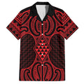 Whero Maori Ta Moko Poutama Art Family Matching Off The Shoulder Long Sleeve Dress and Hawaiian Shirt
