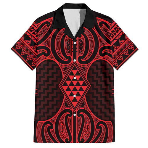 Whero Maori Ta Moko Poutama Art Family Matching Off The Shoulder Long Sleeve Dress and Hawaiian Shirt