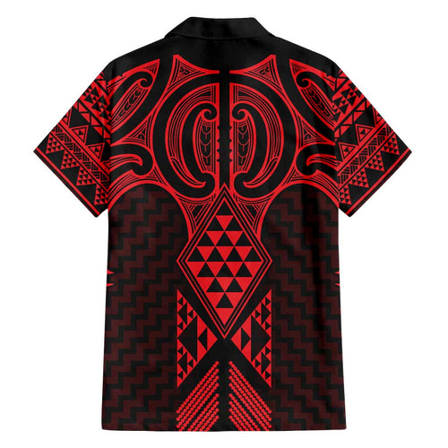 Whero Maori Ta Moko Poutama Art Family Matching Off Shoulder Short Dress and Hawaiian Shirt