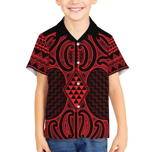 Whero Maori Ta Moko Poutama Art Family Matching Off Shoulder Short Dress and Hawaiian Shirt