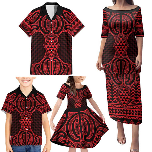 Whero Maori Ta Moko Poutama Art Family Matching Puletasi and Hawaiian Shirt