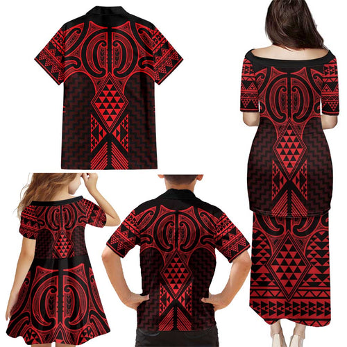 Whero Maori Ta Moko Poutama Art Family Matching Puletasi and Hawaiian Shirt
