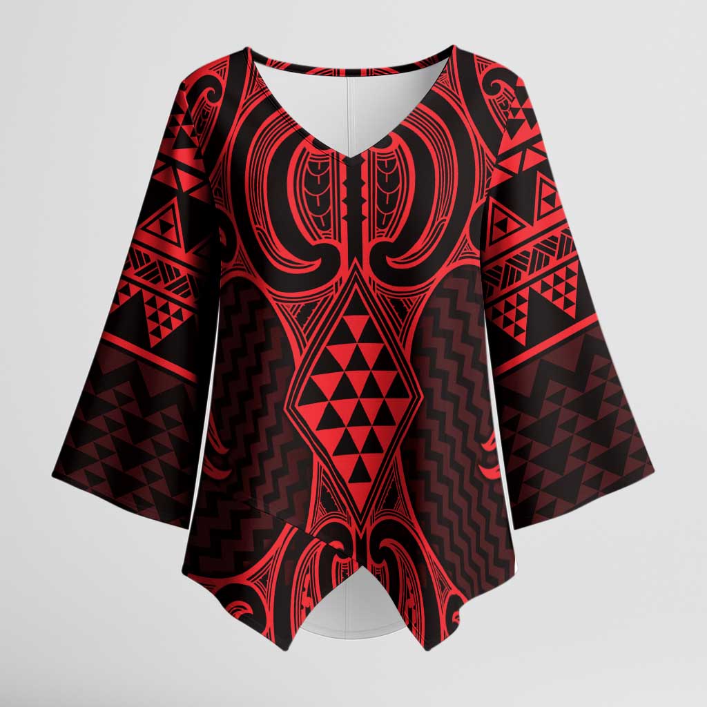 Whero Maori Ta Moko Poutama Art Kimono Sleeve Blouse - Aussie Hoodie