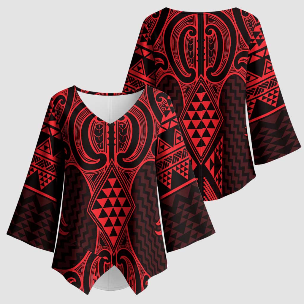 Whero Maori Ta Moko Poutama Art Kimono Sleeve Blouse - Aussie Hoodie